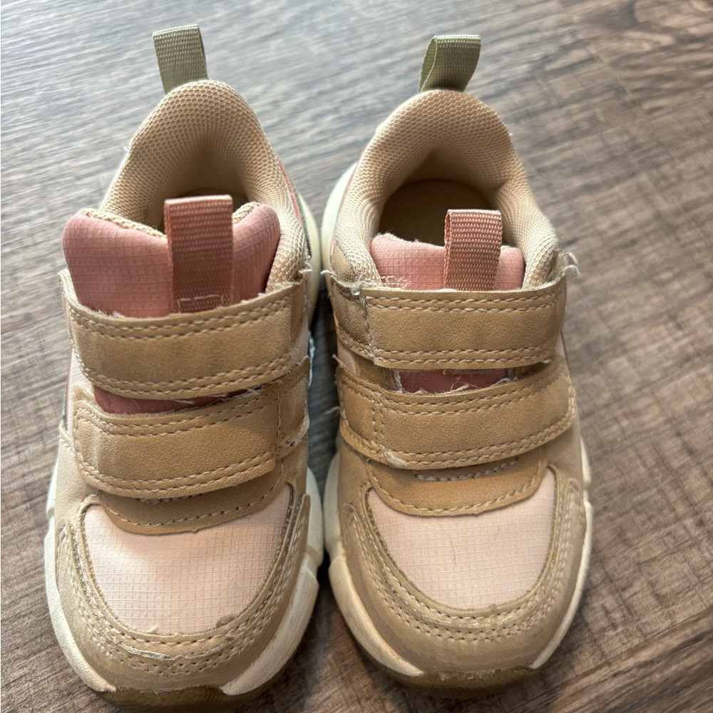 Kids Beige and Pink Velcro Sneakers
